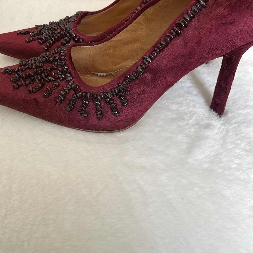 Gucci Tom Ford Era 1990s crushed velvet garnet stone maroon pumps size 9 Y2K - Picture 8 of 15